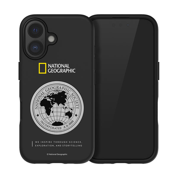 Nat Geo iPhone 16 Back Cover Case | Metal Deco Hard Shell - Black