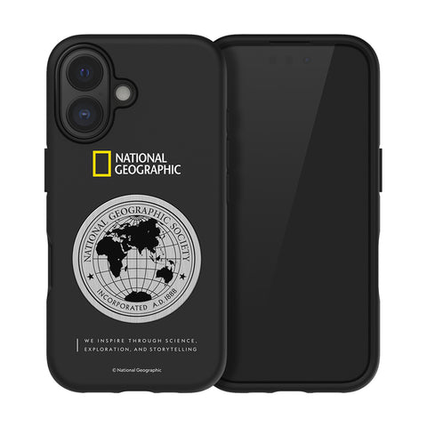 Nat Geo iPhone 16 Back Cover Case | Metal Deco Hard Shell - Black