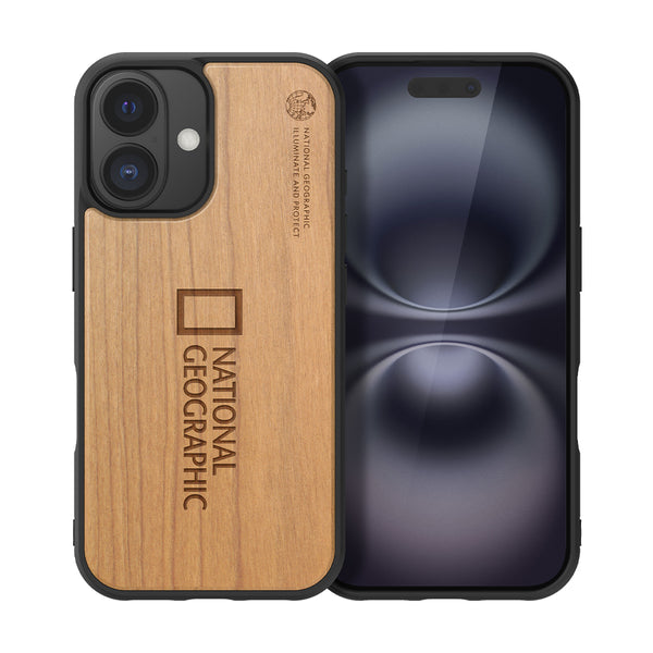 Nat Geo iPhone 16 Plus Back Cover Case | MagSafe Nature Wood - Big Logo