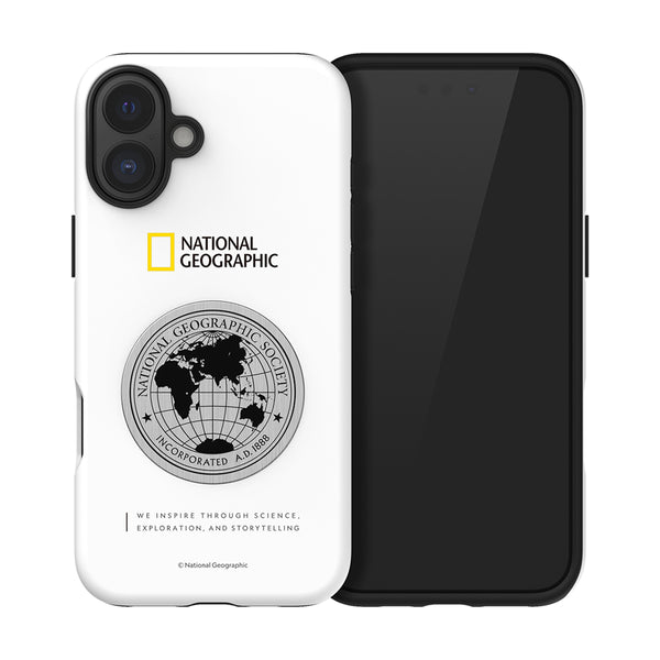 Nat Geo iPhone 16 Plus Back Cover Case | Metal Deco Hard Shell - White