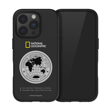 Nat Geo iPhone 16 Pro Back Cover Case | Metal Deco Hard Shell - Black