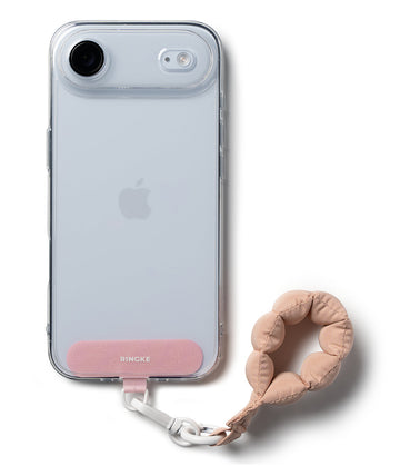 Ringke Holder Link Puffer Finger Strap – Quilted Puffy Wrist Lanyard with Patch & 360° Rotating Connector – Floral Pink