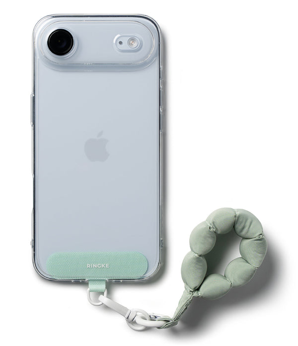 Ringke Holder Link Puffer Finger Strap – Quilted Puffy Wrist Lanyard with Patch & 360° Rotating Connector – Matcha Green