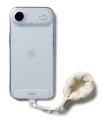 Ringke Holder Link Puffer Finger Strap – Quilted Puffy Wrist Lanyard with Patch & 360° Rotating Connector – Snow White