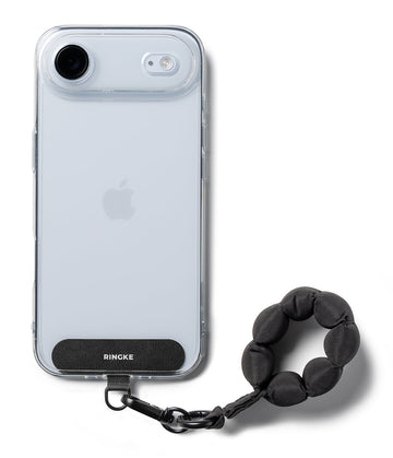 Ringke Holder Link Puffer Finger Strap – Quilted Puffy Wrist Lanyard with Patch & 360° Rotating Connector – Calm Black