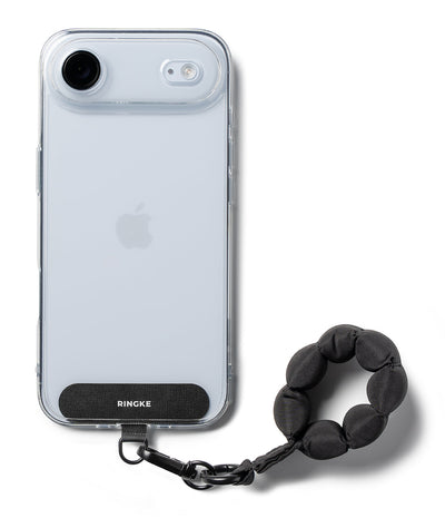 Ringke Holder Link Puffer Finger Strap – Quilted Puffy Wrist Lanyard with Patch & 360° Rotating Connector – Calm Black