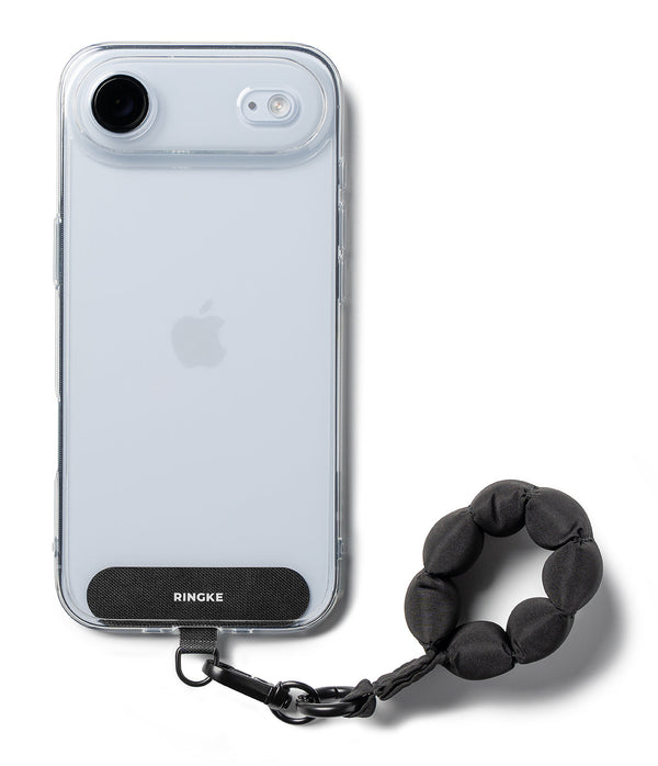 Ringke Holder Link Puffer Finger Strap – Quilted Puffy Wrist Lanyard with Patch & 360° Rotating Connector – Calm Black