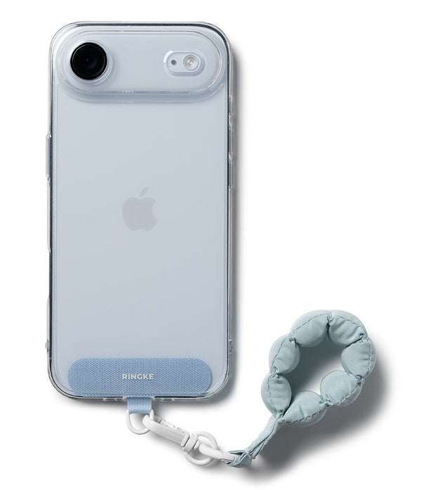 Ringke Holder Link Puffer Finger Strap – Quilted Puffy Wrist Lanyard with Patch & 360° Rotating Connector – Light Blue