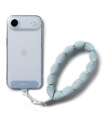 Ringke Holder Link Puffer Hand Strap – Quilted Puffy Wrist Lanyard with Patch & 360° Rotating Connector – Light Blue