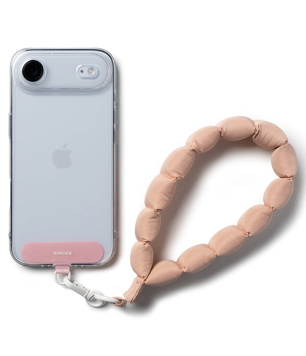 Ringke Holder Link Puffer Hand Strap – Quilted Puffy Wrist Lanyard with Patch & 360° Rotating Connector – Floral Pink