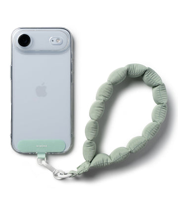 Ringke Holder Link Puffer Hand Strap – Quilted Puffy Wrist Lanyard with Patch & 360° Rotating Connector – Matcha Green