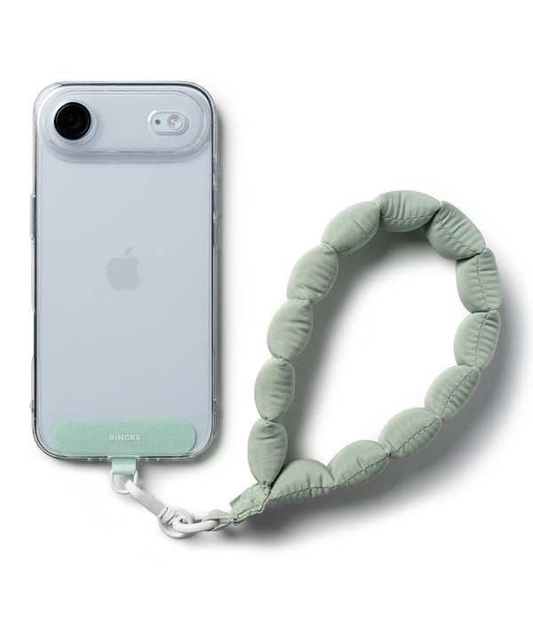 Ringke Holder Link Puffer Hand Strap – Quilted Puffy Wrist Lanyard with Patch & 360° Rotating Connector – Matcha Green