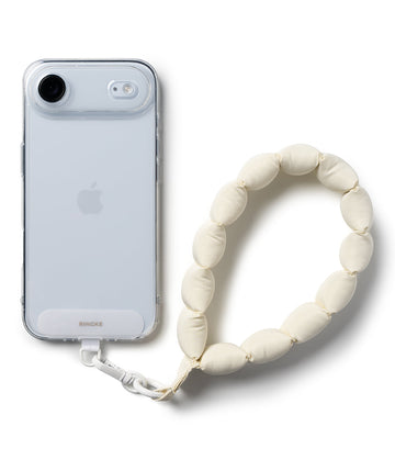 Ringke Holder Link Puffer Hand Strap – Quilted Puffy Wrist Lanyard with Patch & 360° Rotating Connector – Snow White