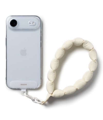 Ringke Holder Link Puffer Hand Strap – Quilted Puffy Wrist Lanyard with Patch & 360° Rotating Connector – Snow White