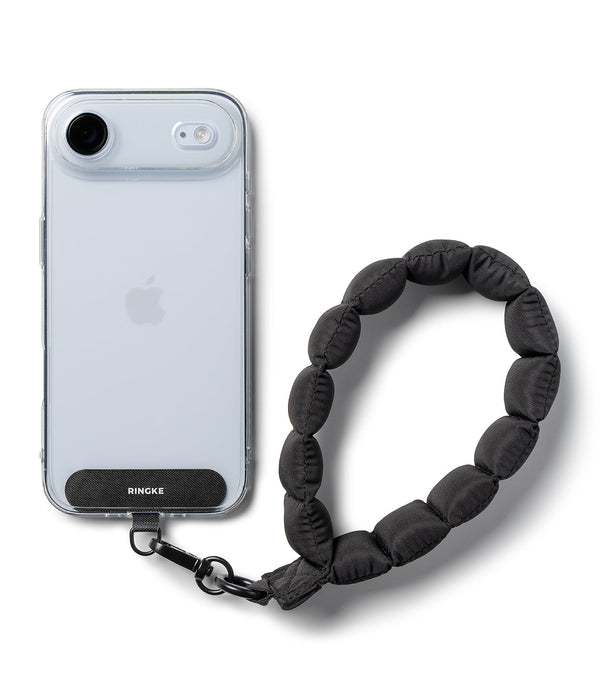 Ringke Holder Link Puffer Hand Strap – Quilted Puffy Wrist Lanyard with Patch & 360° Rotating Connector –  Calm Black