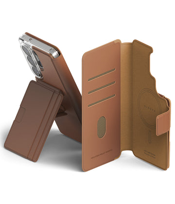 Samsung Galaxy S26 Ultra Folio Stand Wallet Magnetic Case (5-Card Holder) - Brown