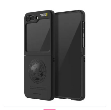Nat Geo Galaxy Z Flip 5 Back Cover Case | Front Glass Slim Fit Case  -  Global Seal (Black)