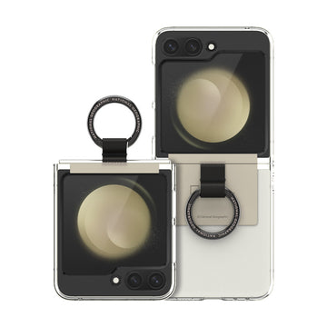 Nat Geo Galaxy Z Flip 5 Back Cover Case | Ring Strap Crystal Slim Fit Case V2 - Clear (Beige)