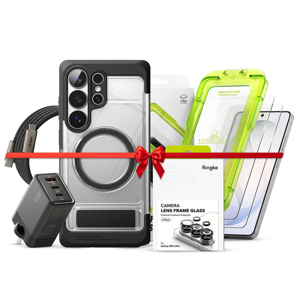 Galaxy S26 Ultra UX Magnetic Clear + Tempered Glass 2 Pack + Camera Lens Protector 2 Pack + 65w GaN Charger + USB Type C Cable 1M Black