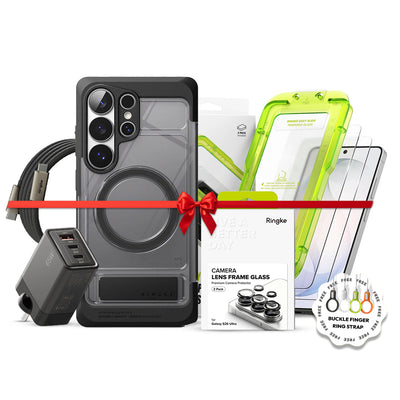 Galaxy S26 Ultra UX Magnetic Smoke Black + Tempered Glass 2 Pack + Camera Lens Protector 2 Pack + 65w GaN Charger + USB Type C Cable 1M Black