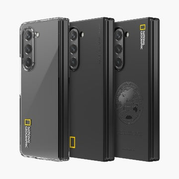 Nat Geo Galaxy Z Fold 5 Back Cover Case |  Front Glass Slim Fit Case  -  Yellow Border (Black)