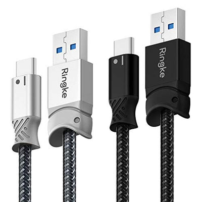 Ringke Braided Nylon Smart Fish Data Charging Cable USB C to USB A [1.2M] Black + Gray (2 Pack)