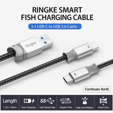 USB Type C Braided Nylon Smart Fish Data Charging Cable 1.2M + 20CM C type (2-Pack)