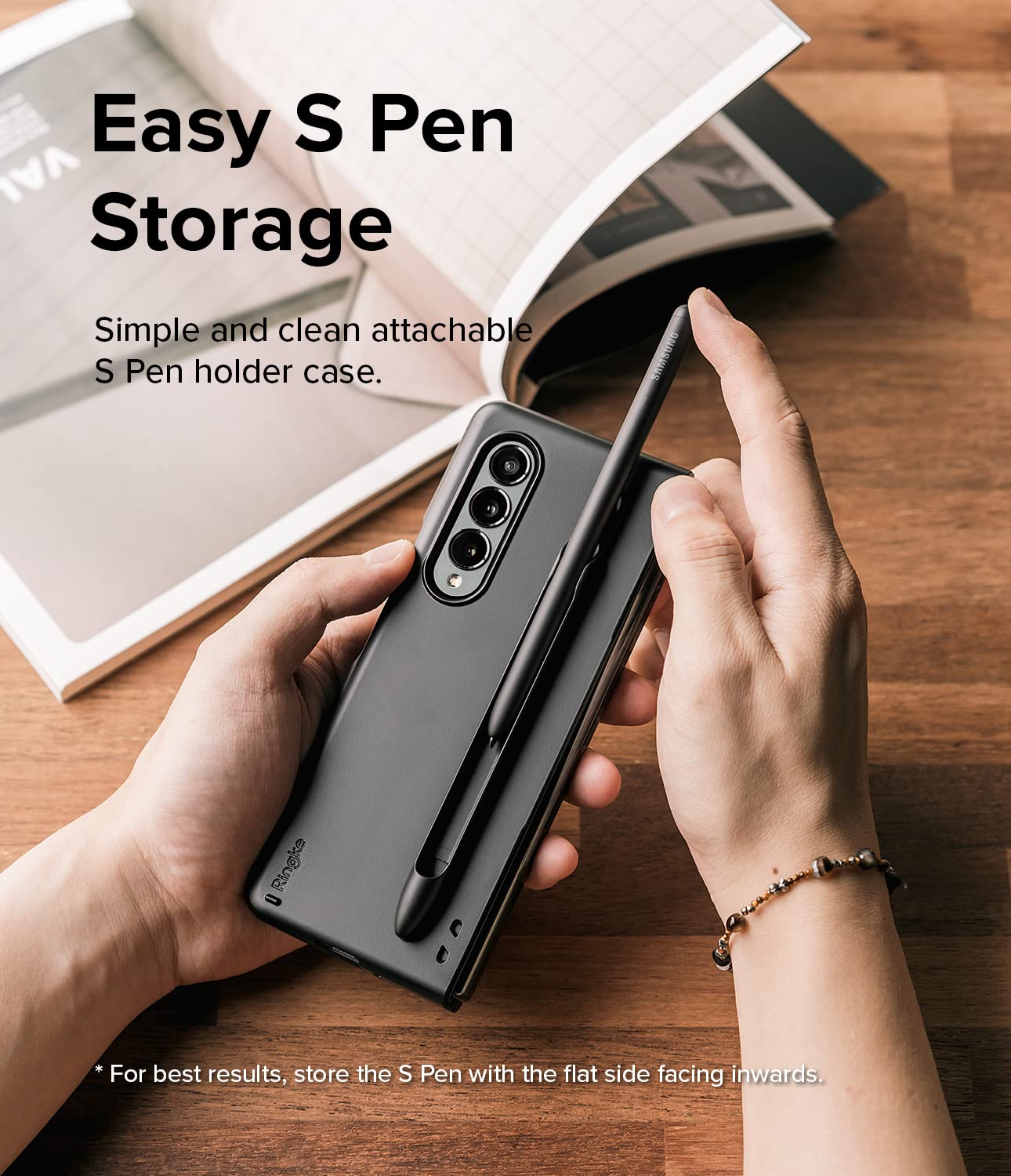 For Samsung Galaxy Z Fold 4 3 Cover with S Pen Slot Wrist Strap Hard Case